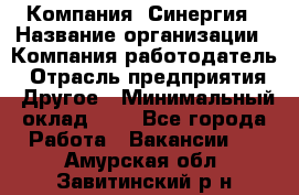 Компания «Синергия › Название организации ­ Компания-работодатель › Отрасль предприятия ­ Другое › Минимальный оклад ­ 1 - Все города Работа » Вакансии   . Амурская обл.,Завитинский р-н